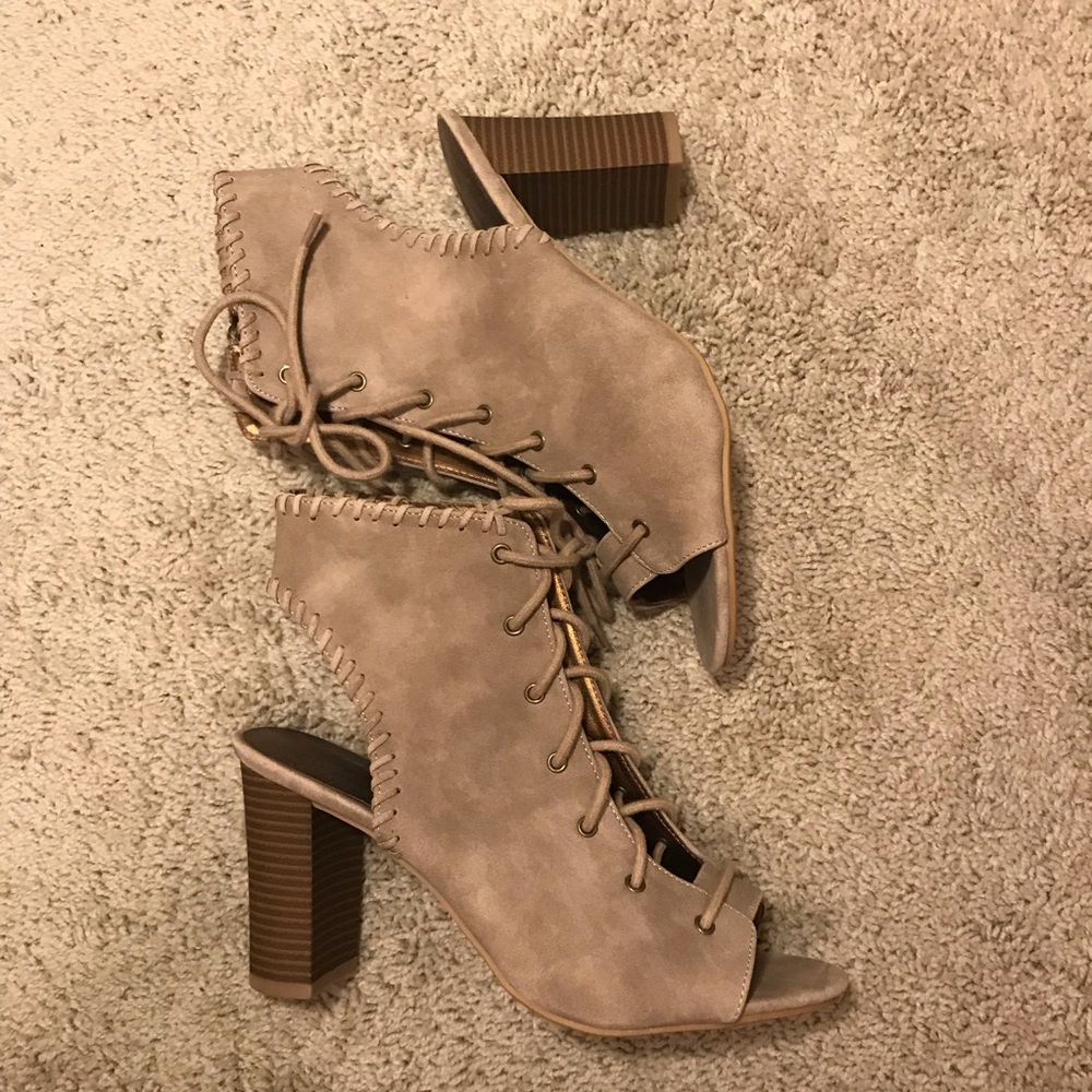 Lace up open toe booties